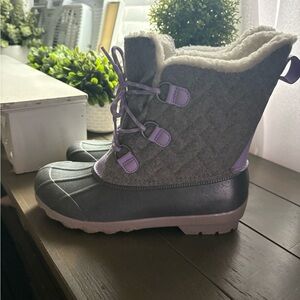 Kids Gray and Purple Winter Boots